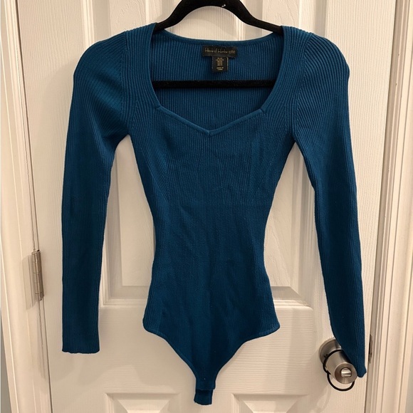 House of Harlow 1960 Tops - House of Harlow 1960 Balletcore Teal Long Sleeve Square Neck Bodysuit